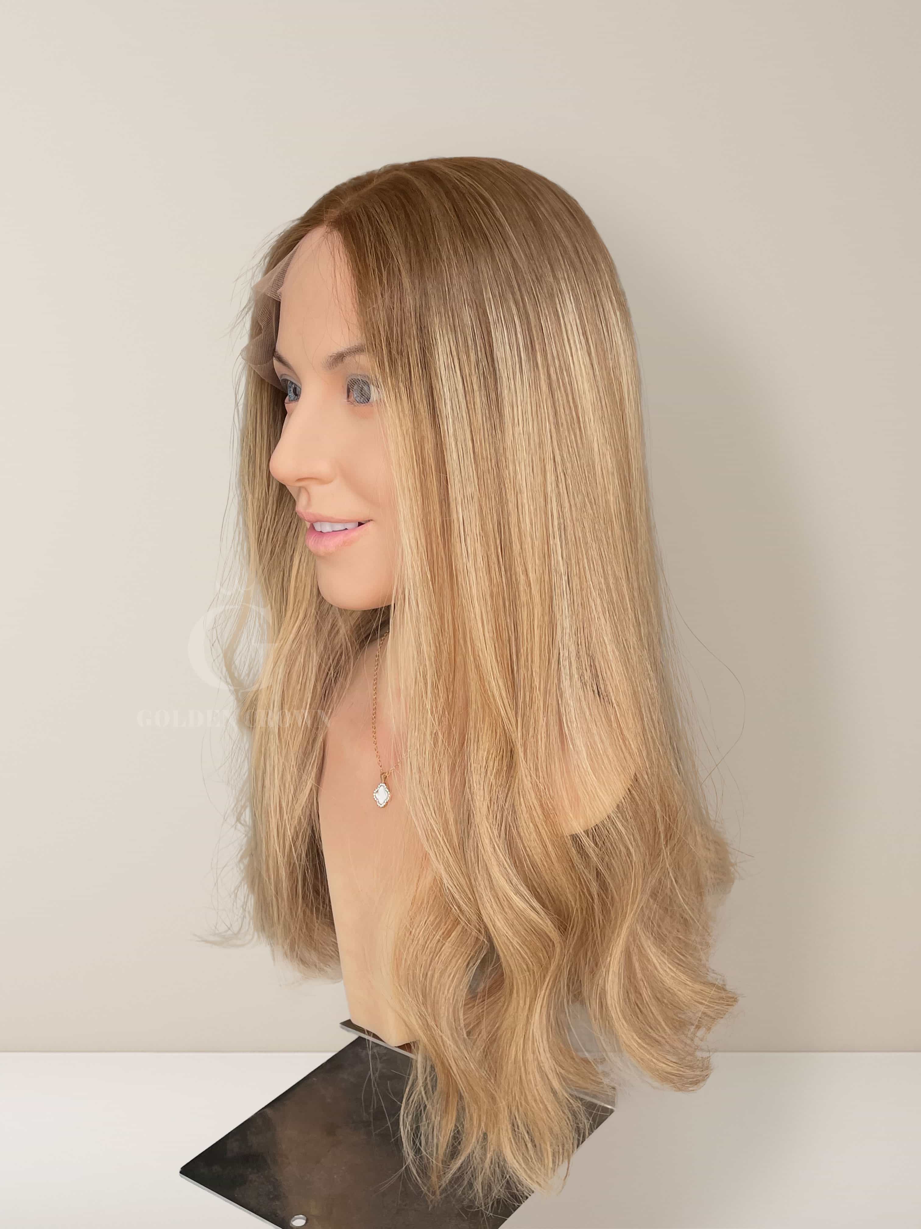 Celeste Lace Top Base 100 Human Hair Wigs Right Side View GoldenCrownWigs.com